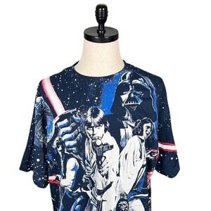 Mad Engine Star Wars All Over Print T Shirt Mens 2XL Navy Blue Darth Vader 2014